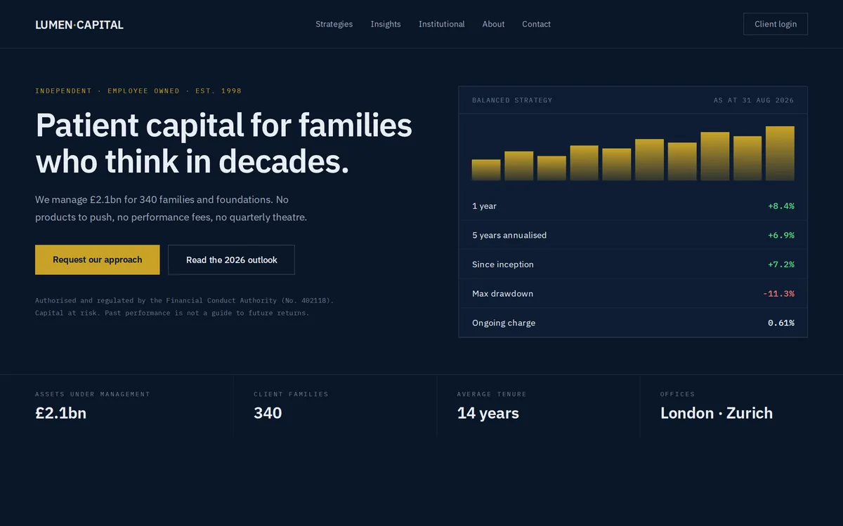Concept homepage for Lumen Capital (wealth management)
